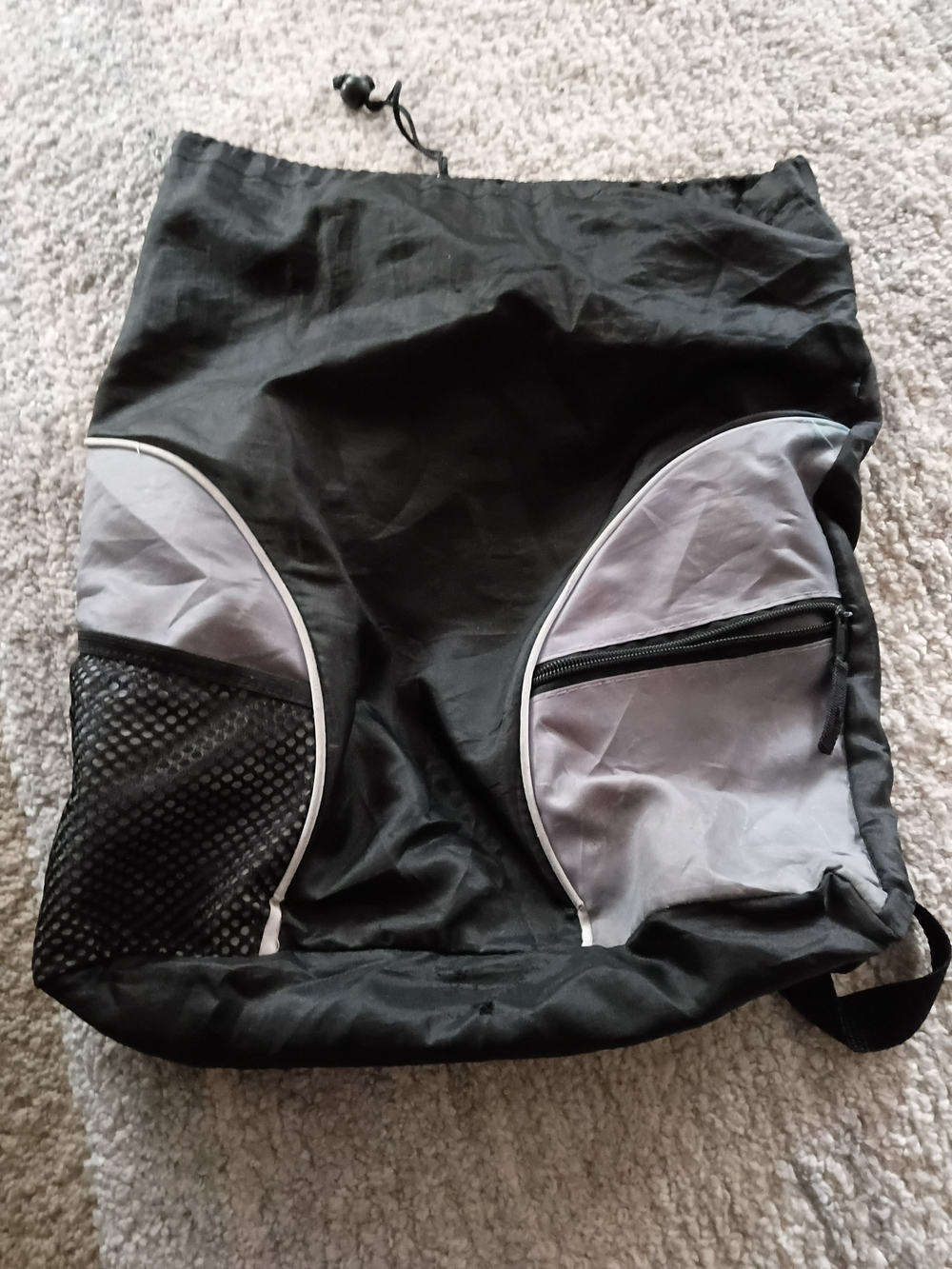Men's Black and Light Gray Drawstring Backpack- Unbranded